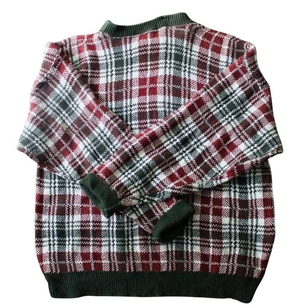 Vintage Scottish Sweater Oversized Plaid Cotton Knit Ribbed Cuffs Grandpacore